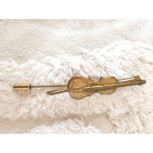 Violin Hat Pin Vintage Musical Stick Pin Violin Musical Instrument Brooch - Picture 4 of 10